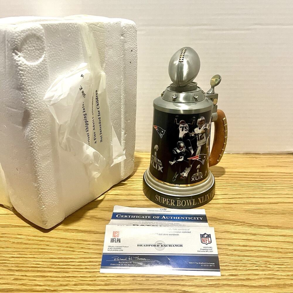 New England Patriots Bradford Exchange RARE Super Bowl XLIX Collectible Stein